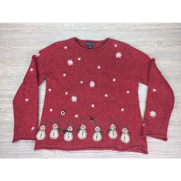 Northern Isles Snowman Sweater Medium Red Snowflake Cardinal Holiday Cozy Granny - Picture 1 of 12